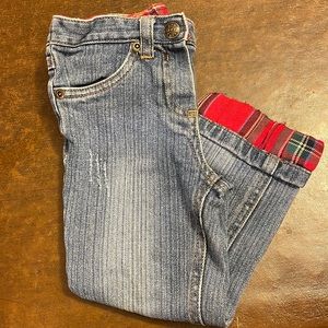 KOALA KIDS STEWART PLAID TRIMMED JEANS 24 MONTHS DISTRESSED CHRISTMAS PANTS